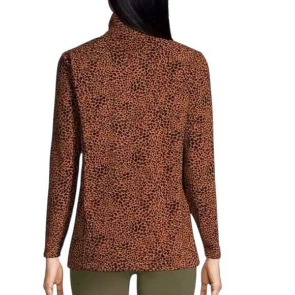 Lands' End Fleece Pullover Burnt Carmel Leopard Print - Picture 2 of 4